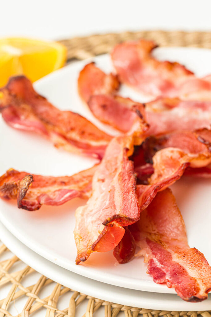 Air Fryer Bacon on a plate.
