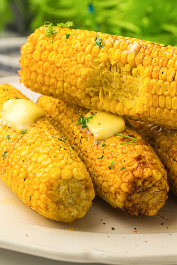Corn with bites taken out of them.