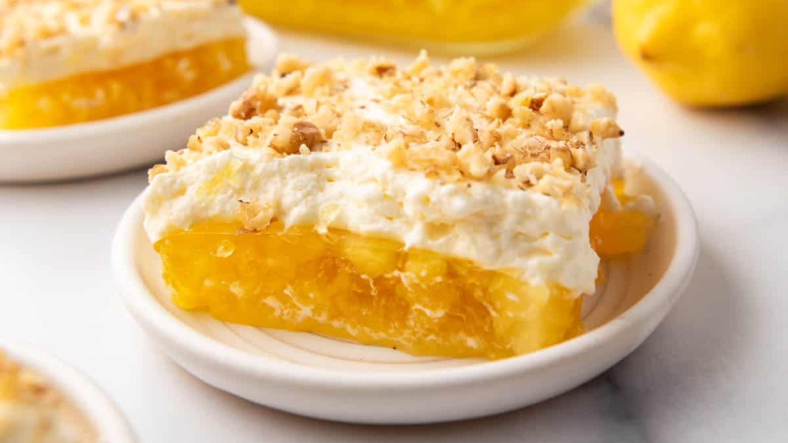 Lemon Pineapple Jell-O with Pineapple Whipped Cream Topping