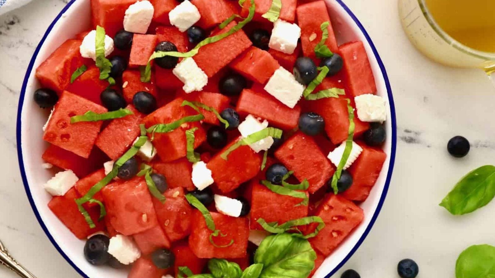 WATERMELON FETA SALAD WITH BASIL AND BLUEBERRIES