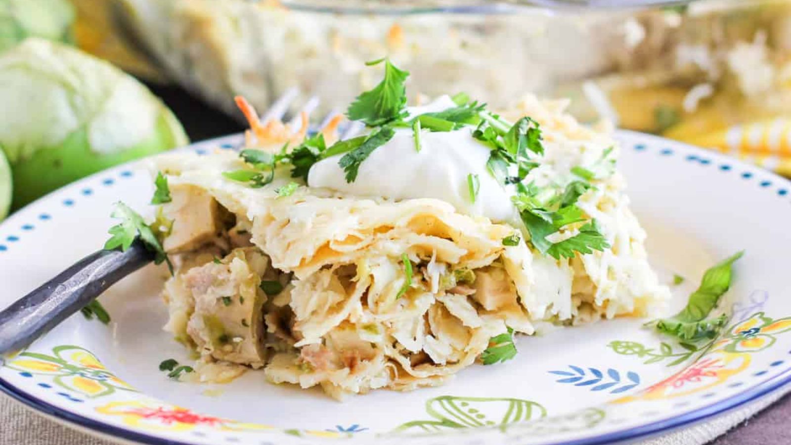 Salsa Verde Chicken Stacked Enchiladas