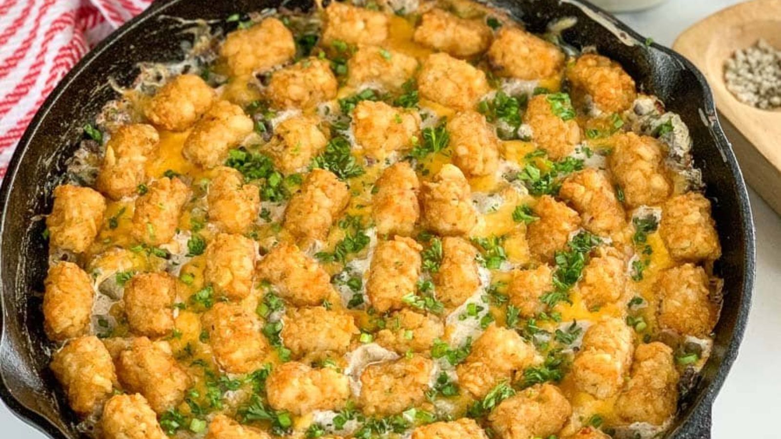 Beefy Green Bean Casserole with Tater Tots