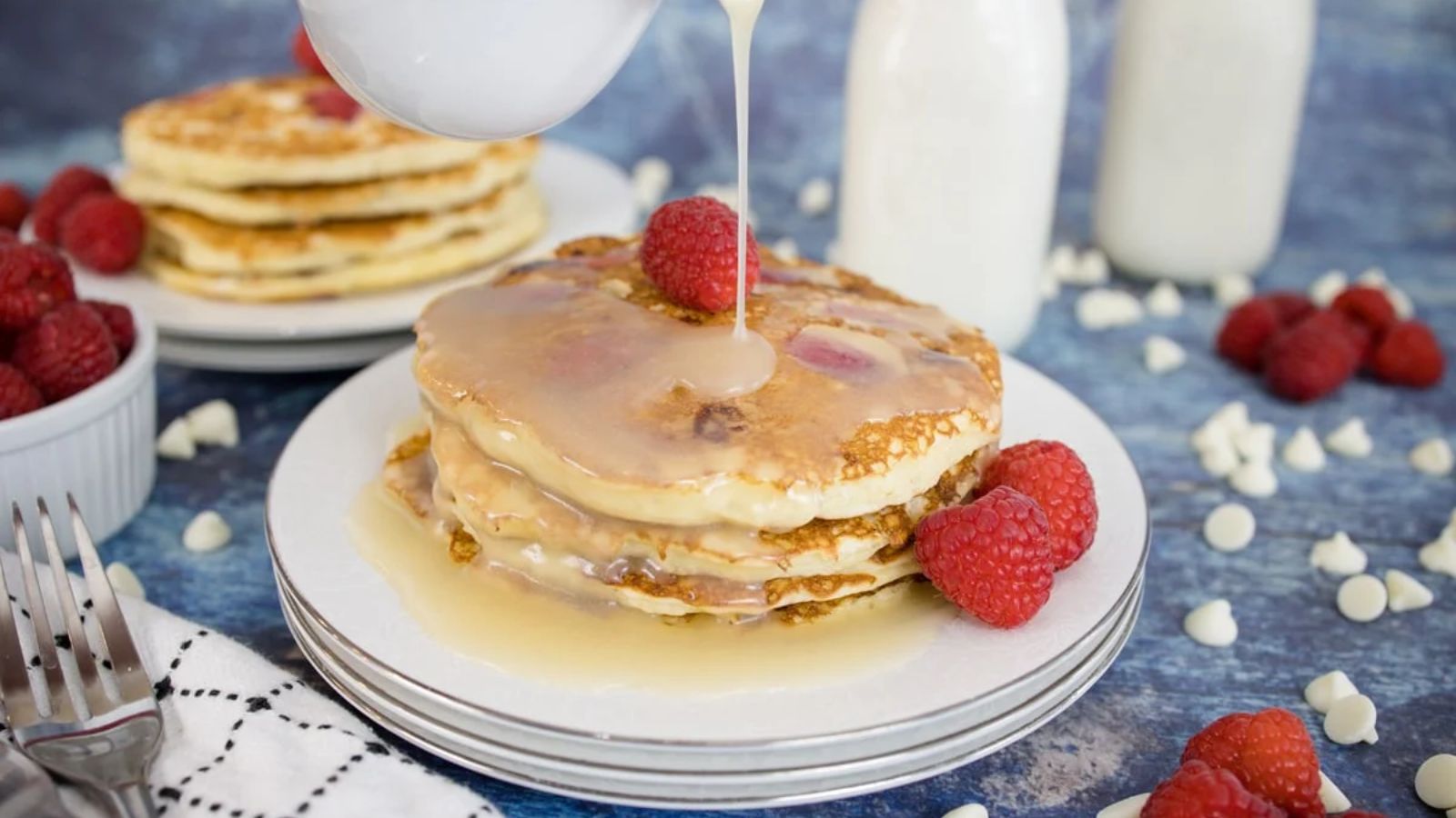 White Chocolate Raspberry Pancakes