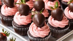 Decadent Chocolate Covered Strawberry Cupcakes