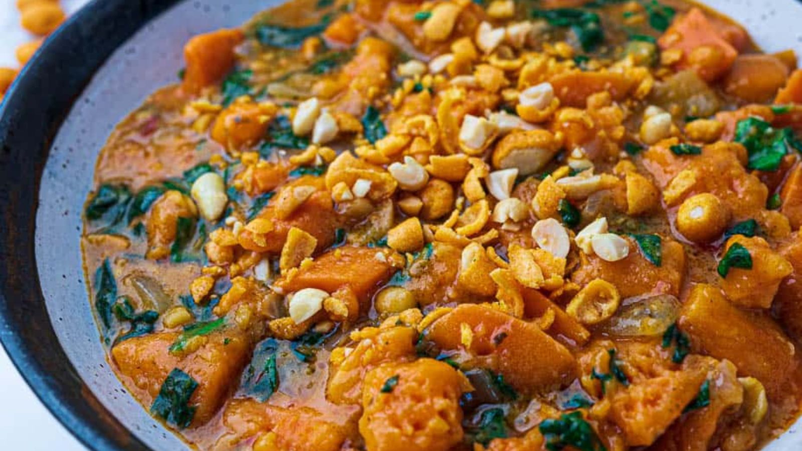 Thai Sweet Potato Curry with Spicy Chilli Peanuts