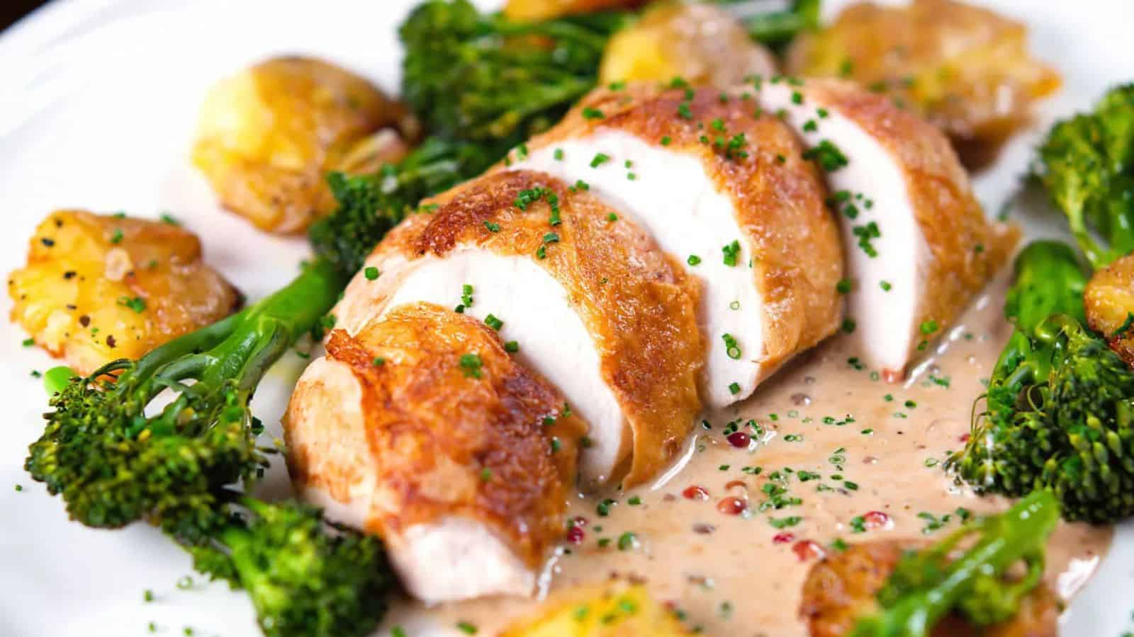 Roast Chicken Breast in a Creamy Mixed Peppercorn Sauce