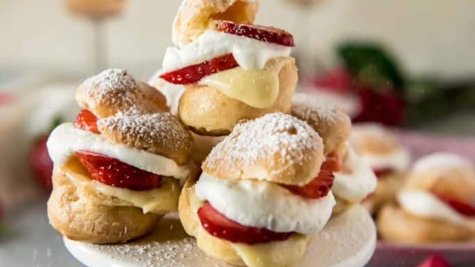 Strawberry Rosé Profiteroles (Mini Cream Puffs)