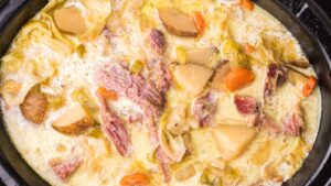 Slow Cooker Corned Beef and Cabbage Soup {Creamy}