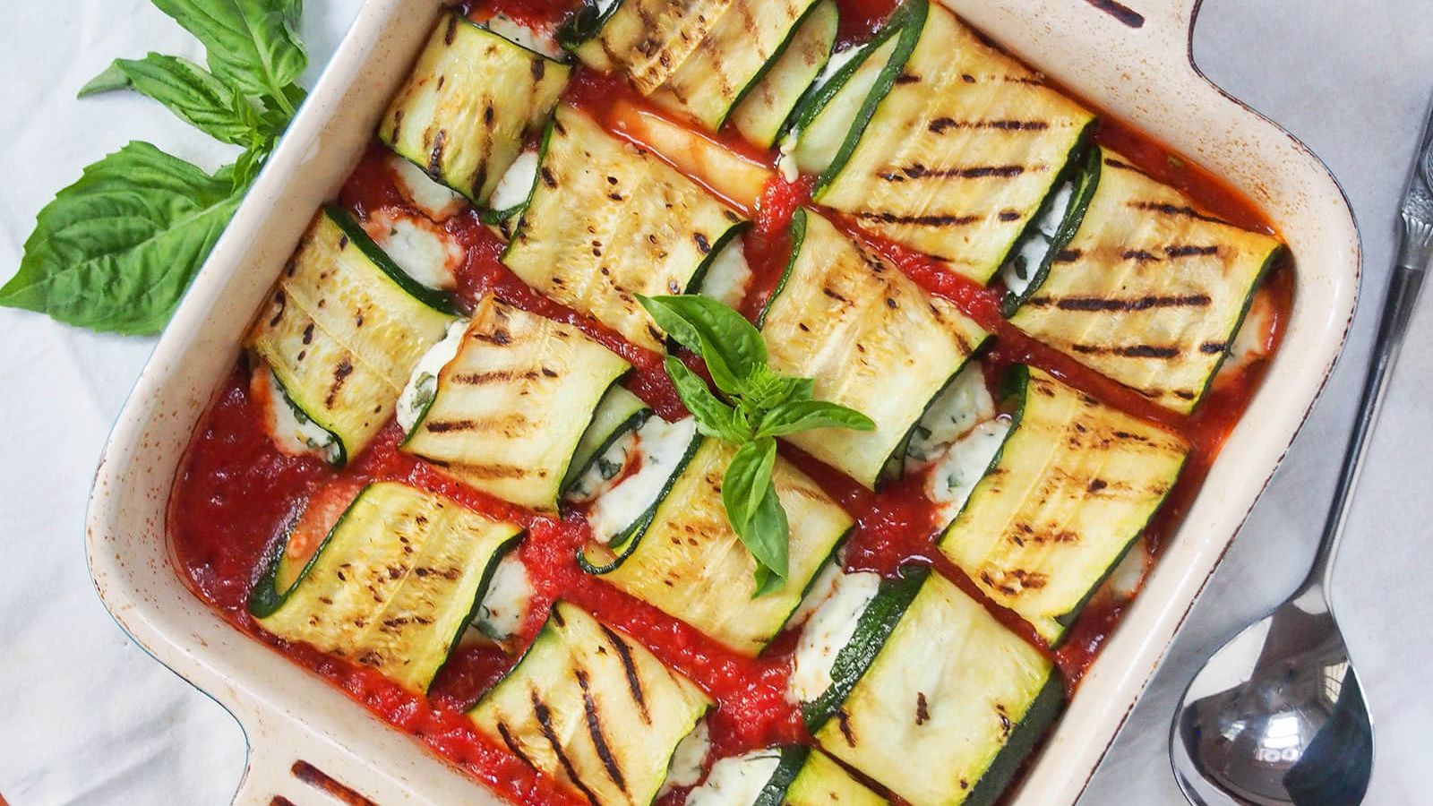 Zucchini involtini (ricotta filled zucchini rolls)