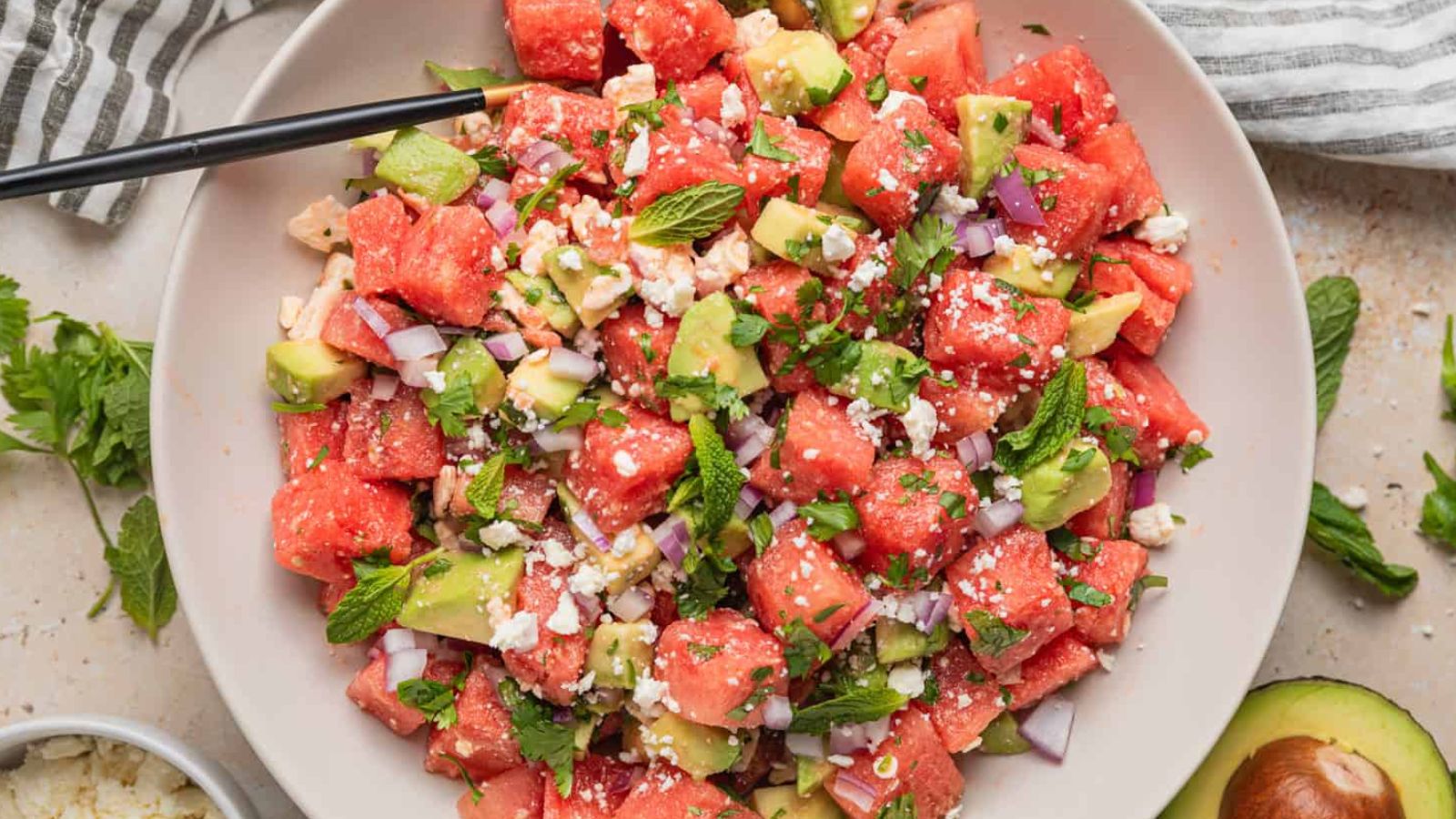 Watermelon Avocado Salad With Feta