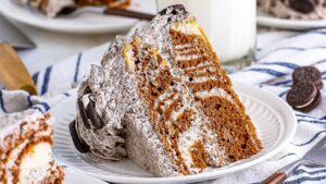 Zebra Cake with Cookies and Cream Frosting