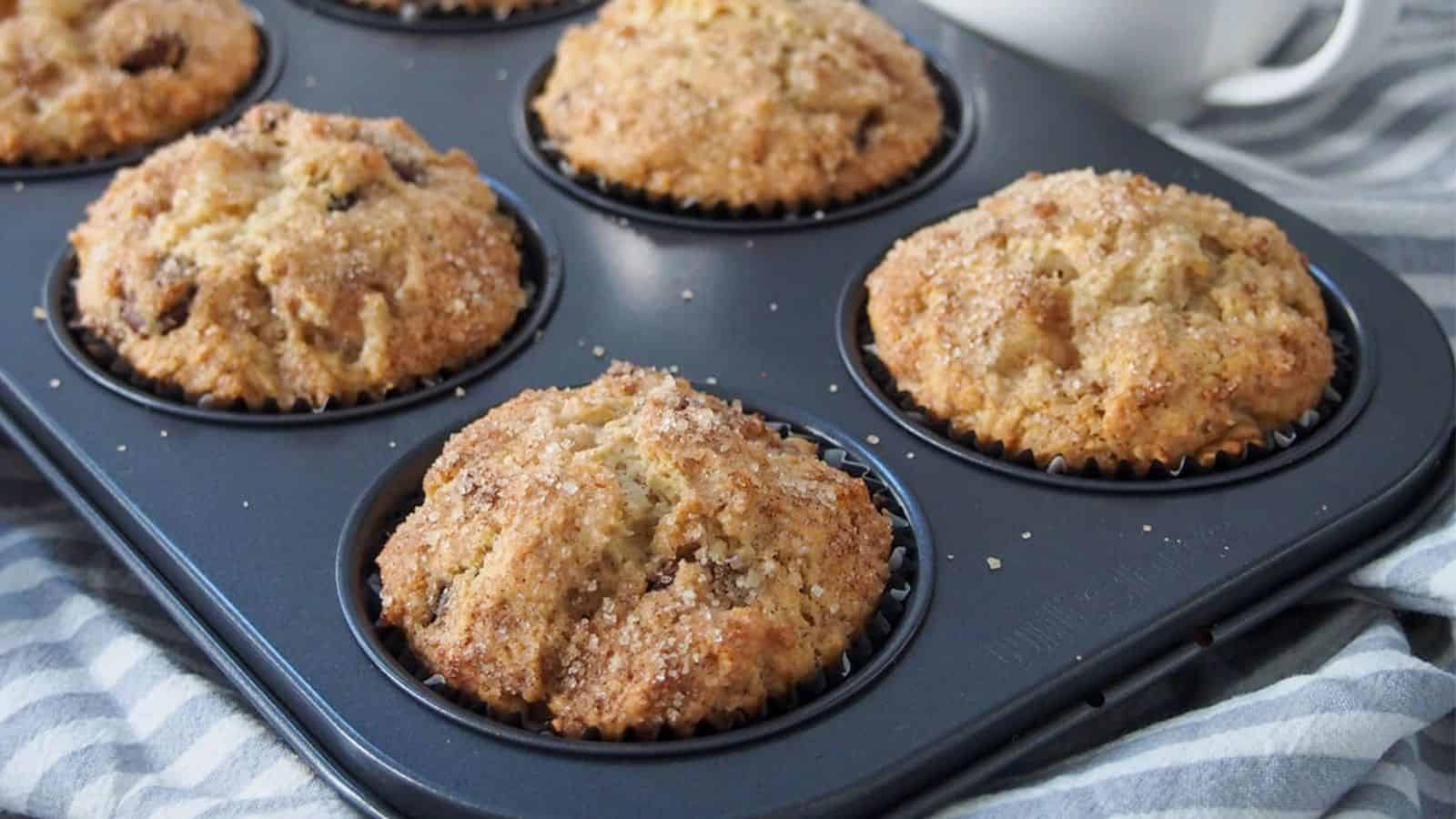 Pear chocolate chip sourdough muffins