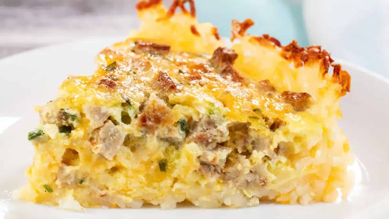 Hash Brown Crust Sausage Cheddar Quiche