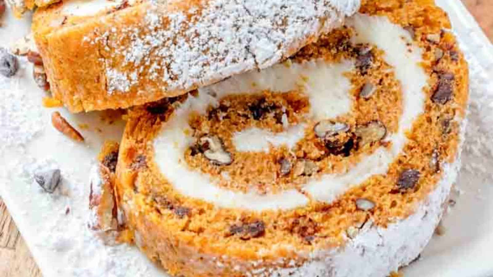 Chocolate Chip Pecan Pumpkin Roll