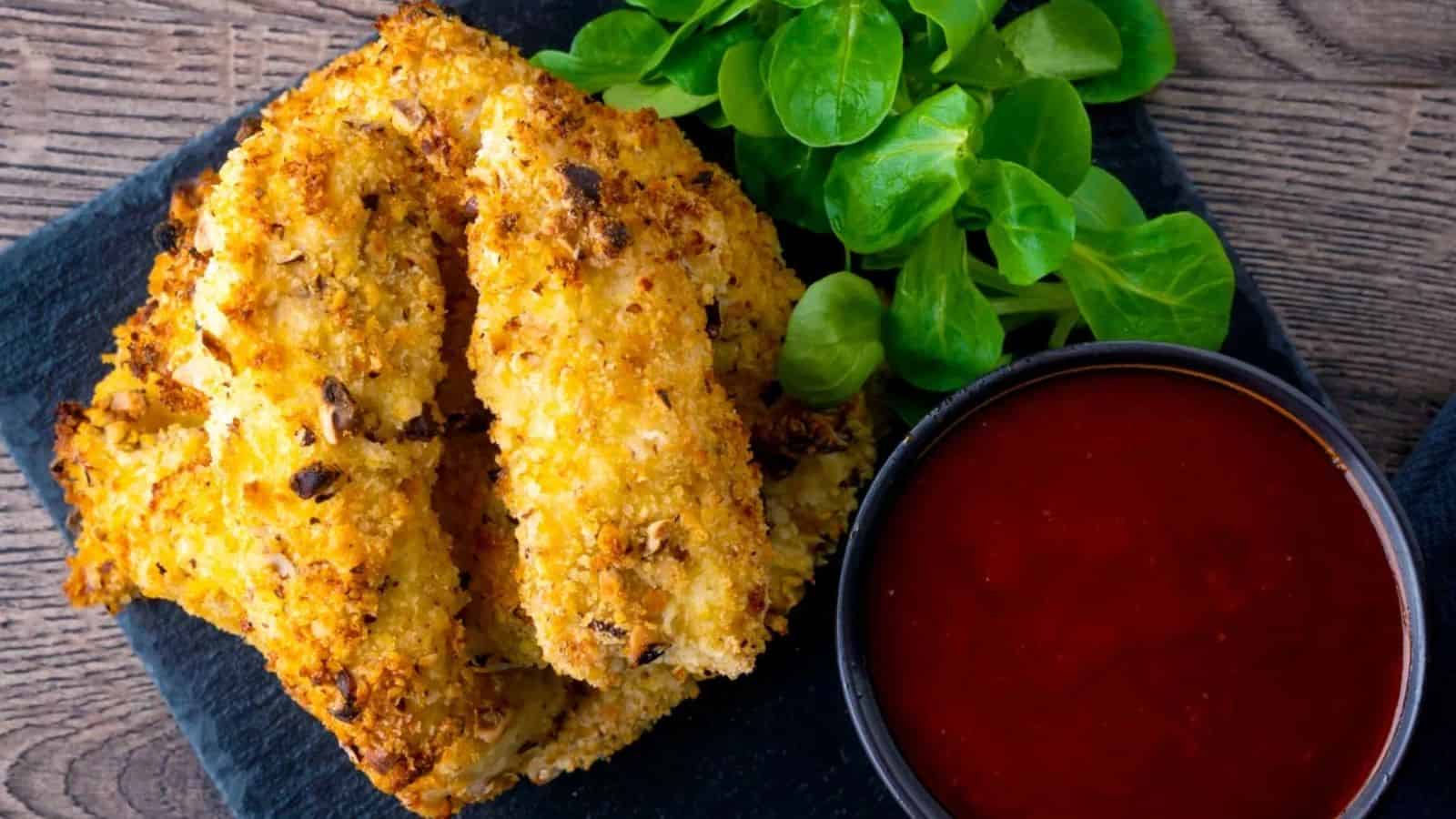 Crispy Breaded Chicken Goujons with Hazelnuts