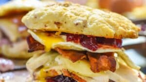 Leftover Turkey, Bacon, and Egg Breakfast Sandwich with Cranberry Mayo