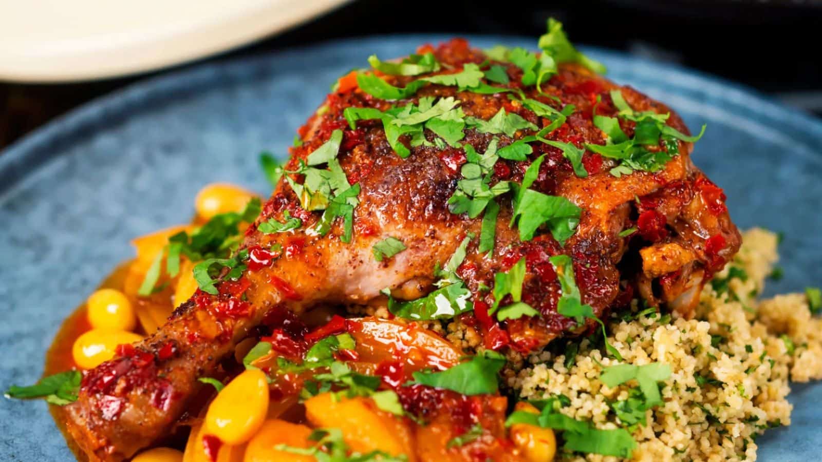 Duck Leg Tagine With Harissa, Apricots and Almonds