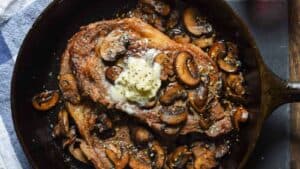 Cast Iron Ribeye with Garlic Mushrooms