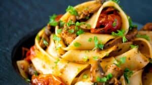 Chorizo Pasta with Tomato and Mushrooms