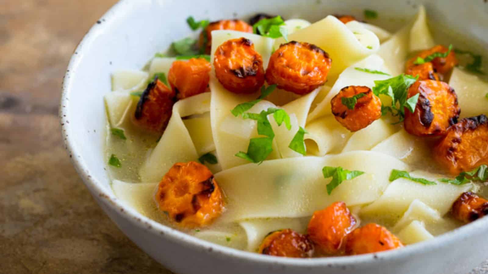 Vegetarian Noodle Soup with Roasted Carrot