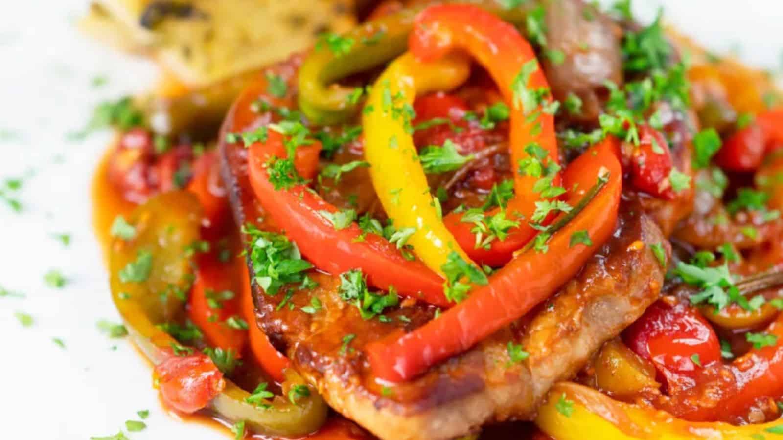 Slow Cooker Pork Chops with Peppers and Tomatoes