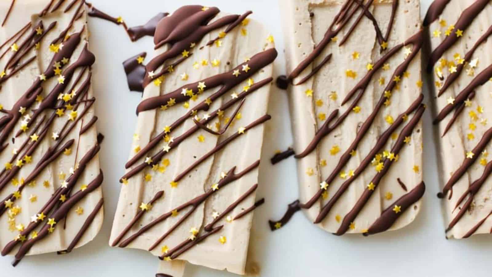 Chocolate Drizzled Peanut Butter Popsicles
