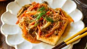 Japanese Tofu Steak with Mushroom Ankake Sauce