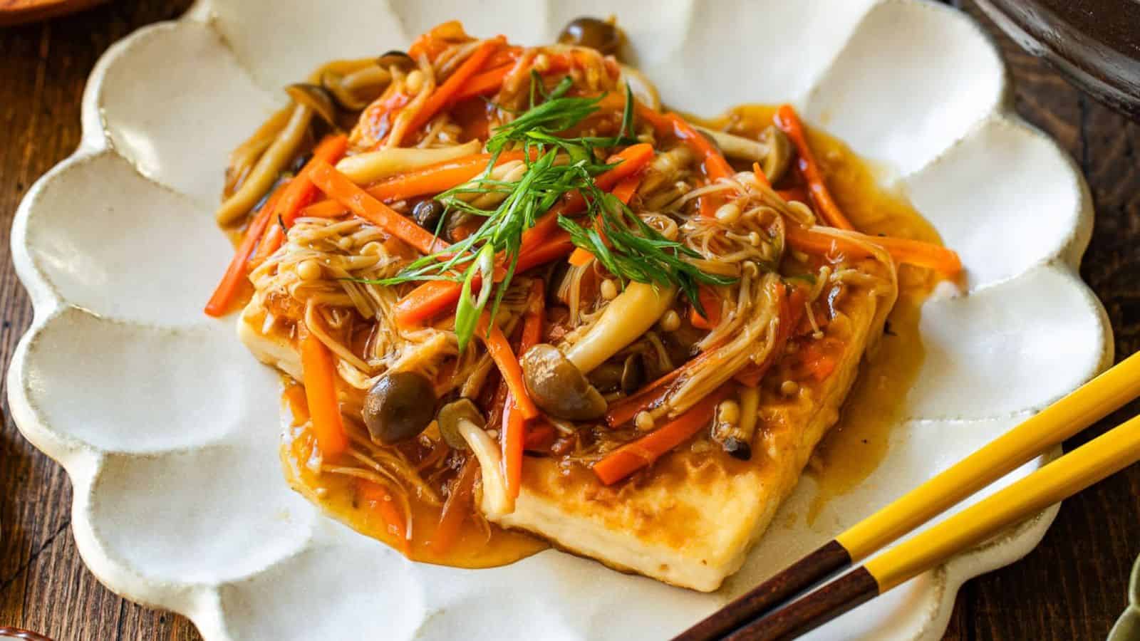 Japanese Tofu Steak with Mushroom Ankake Sauce