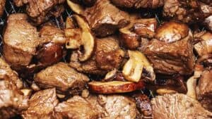Air Fryer Steak Bites and Mushrooms