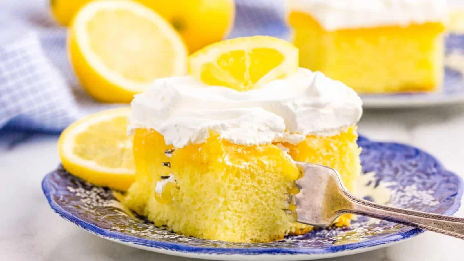 Lemon Poke Cake with Lemon Curd and Jello