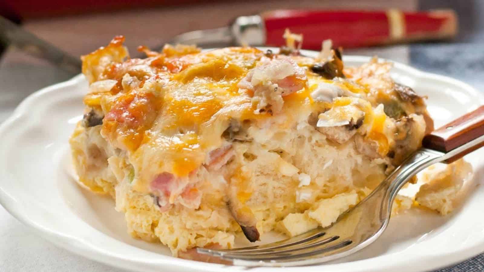 Bubble Up Ham and Cheese Biscuit Breakfast Casserole