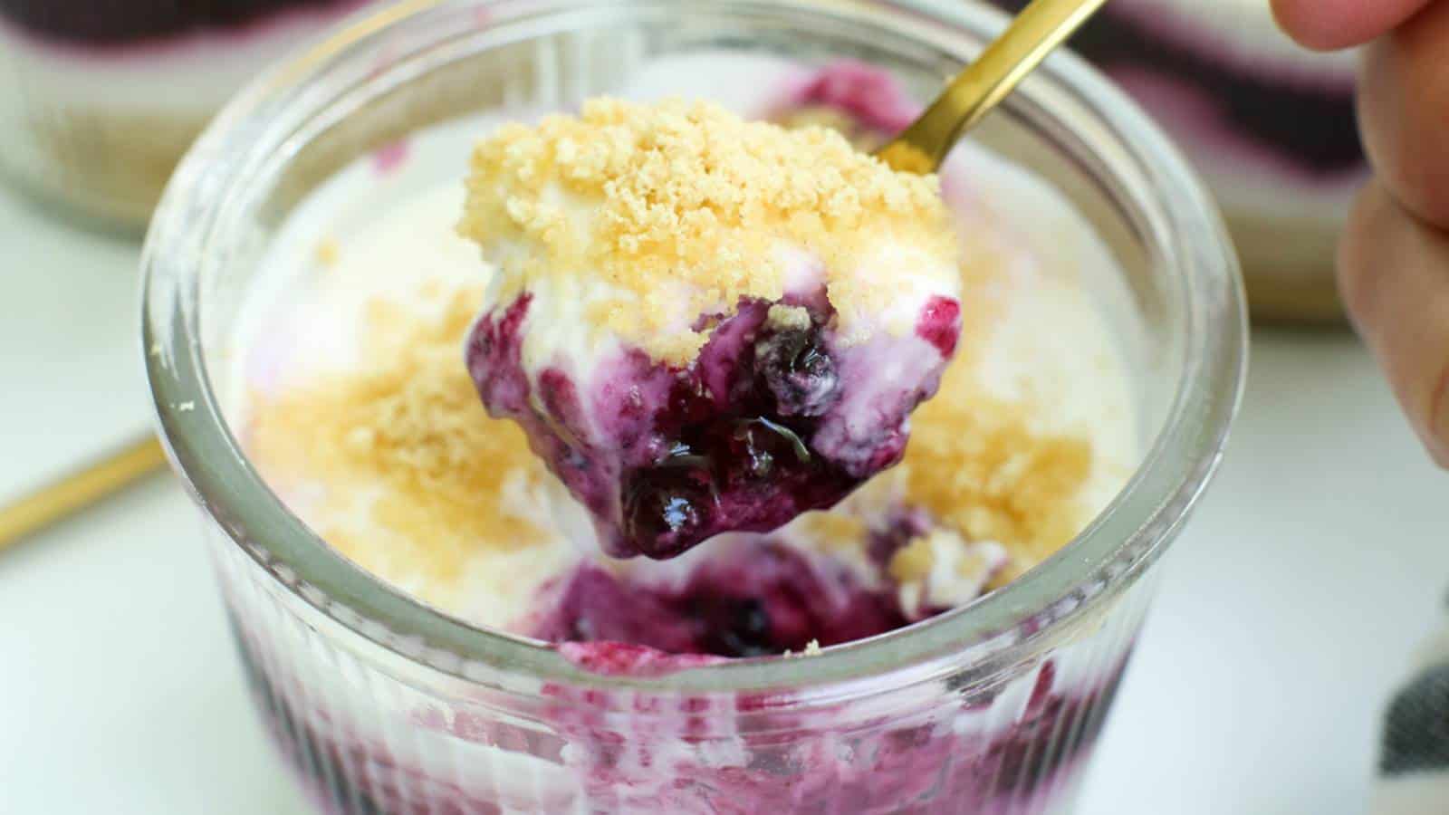 Healthy No-Bake Lemon Blueberry Cheesecake Parfait.