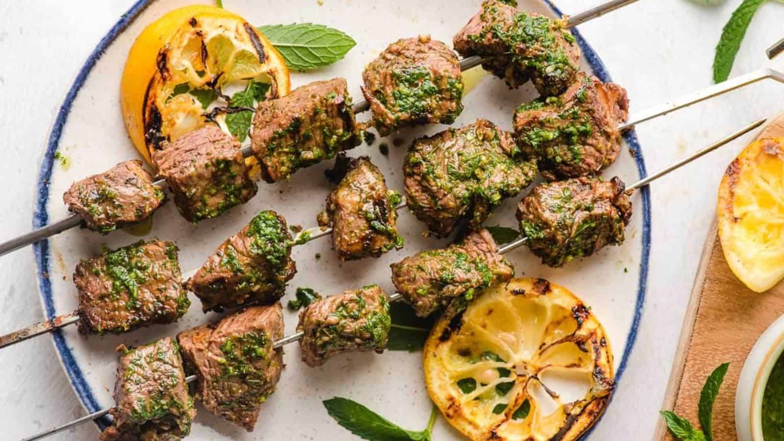 Grilled Steak Kabobs with Basil Mint Chimichurri