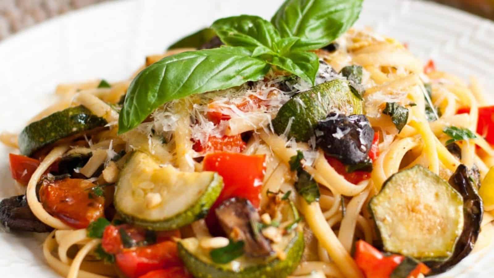 Lemony Summer Linguine with Grilled Vegetables
