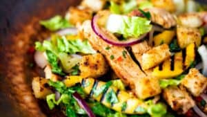 Warm Chicken and Mango Salad with Croutons